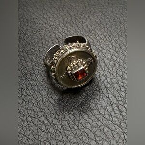 Sterling Silver Adjustable Ring with Red Stone (925)